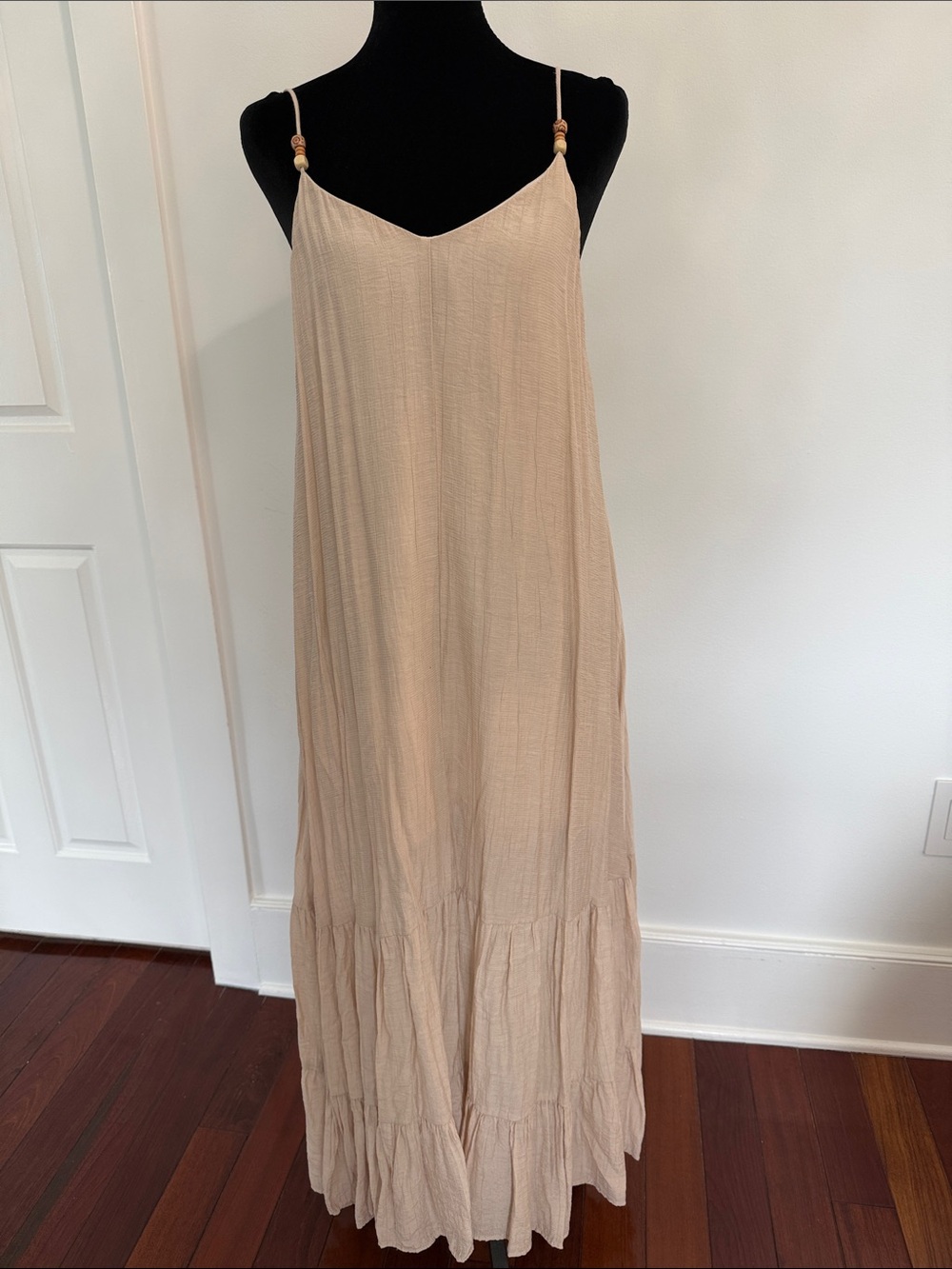 Beaded Strap Maxi Dress in Light Beige